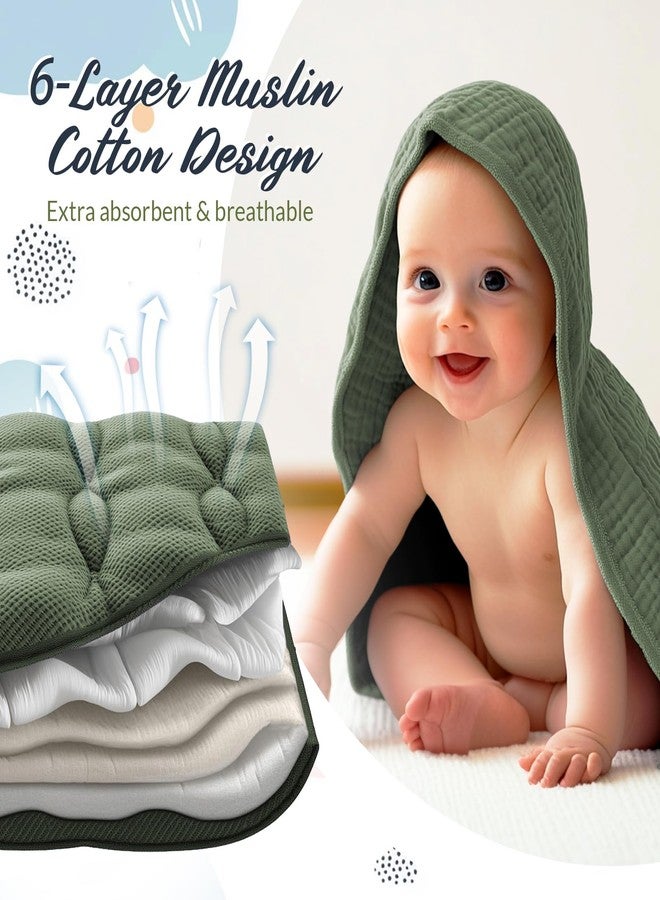 Hahafelt 6 Pcs Muslin Hooded Bath Towels Washcloths and Bibs Set, Muslin Cotton Baby Towels Absorbent Hooded Blanket Towel Infant Bibs for Boys Girls Newborn Infant Essential(Blue, Green) - Image 3